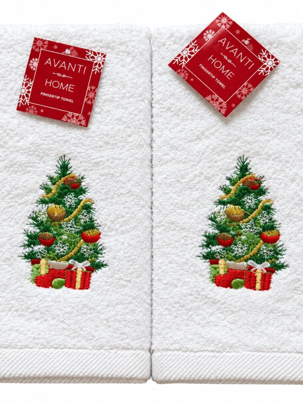 Avanti Christmas Tree Fingertip Towels Embroidered Guest Room Bathroom Set of 2